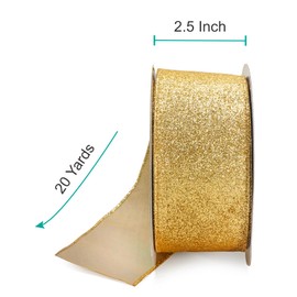 CT CRAFT LLC Glitter Wired Ribbon 2.5" x 20 Yards Yellow Gold for Christmas Home Decor Bow Gift Wrapping DIY Crafts Wreath