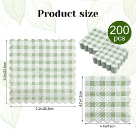 200Pcs Sage Green Plaid Scalloped Napkins, Disposable Paper Scalloped Napkins, Vintage Gingham Plaid Scalloped Cocktail Napkins for Wedding Baby Shower Birthday party 4.7"x4.7"