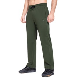 BALEAF Mens Hiking Pants Waterproof Fleece Lined Pants with Zipper Pockets Open Bottom Sweats Athletic Track Thermal Warm Green S