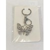 Unbranded Antique Silver Plated Clear Rhinestone Butterfly Keychain Keyring