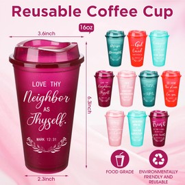 Skylety 20 Pack Christian Gifts for Men Women 16oz Bible Verse Tumbler Bulk Plastic Coffee Cups with Lids Inspirational Religious Gifts for Church Christian Party Favor (Rainbow Glitter)