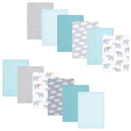 Luvable Friends Hudson Baby Flannel Burp Cloths 12pk, Soft Elephant