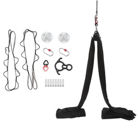 Aerial Silks Starter Kit, 32.8 * 8.53ft Aerial Yoga Hammock w/Extension Straps, 360°Swivel Connector, Aerial Swing for Acrobatic Flying Yoga & All Levels (Black)