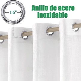Lino Cortinas Translucidas Paquete De 2 Juego Poliéster Tela, Ligero Vertical Cortinas Con Ojales En La Parte Superior Para Barra, Cortina Para Sala, Dormitorio, Cocina, Baño (Blanco, 132 X 214 Cm)