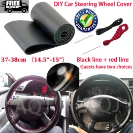 AQJ Black Genuine Leather DIY Car Steering Wheel Cover for Honda CRV 2007 - 2011
