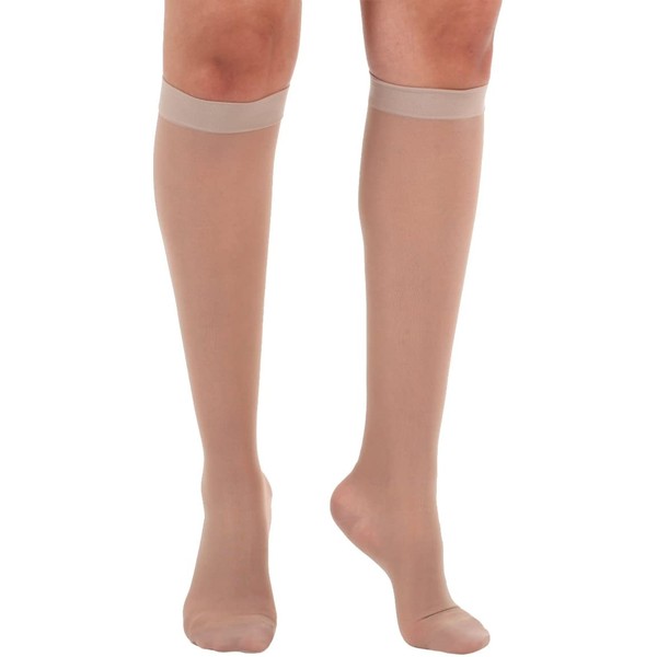 Made in USA Absolute Support Women's Compression Stockings 15-20 mmHg - Sheer Knee High Medium Graduated Support - Medium, Nude A101NU2
