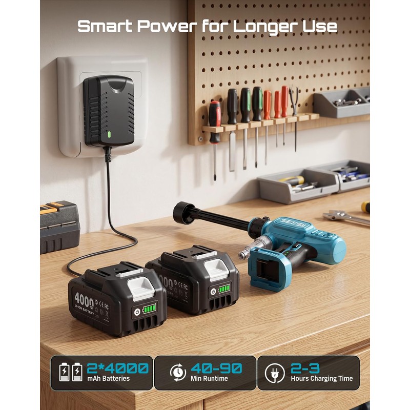 SEESII Cordless Pressure Washer 1250PSI, Portable Power Washer