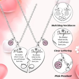 2pcs Mother Daughter Necklace Set Heart Matching Mum Necklace from Daughter Christmas Jewellery Gifts for Mum Mother's Day Happy Birthday Mum Gifts Present from Daughter Mom Mummy Gifts from Daughter