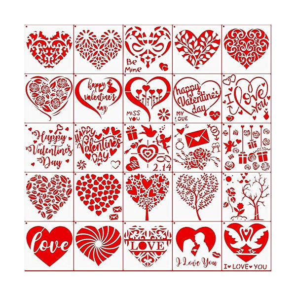 25 Pieces Valentine's Day Stencils Love Tree Heart Leaf Templates