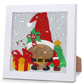 WEVOL Diamond Painting Children's Christmas, 5D Diamond Painting Pictures Gnome with Frame for Children Girls Boys and Adults, Diamond Painting Christmas Set for Wall and Table Decoration 18 x 18 cm