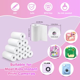 Riosin 16 Rolls Instant Camera Refill Print Paper for Kids, Photo Printer HD Printing Thermal Print Paper Rolls Fit for Most Kids Instant Camera（White-16）