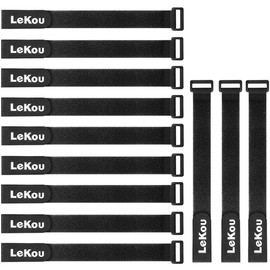 Lekou Adjustable Cable Ties, Multi-Purpose Velcro Cable Ties, 30 cm, Black, Pack of 12 Cable Management
