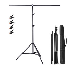 Meking 5x6.5ft Adjustable T-Shaped Backdrop Stand with Carry Bag and 4 Heavy Duty Clamps, Small Backdrop Holder Foldable T-Shape Background Support Stand