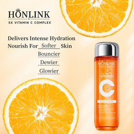 5X Vitamin C Toner HONLINK Facial Care Toner, Hyaluronic Acid Hydrating Facial Treatment for Even Skin Korean Tone, Safe Glowing Skin 130ml,K-Beauty,Tk Popular Skin Care Products, Women Gift