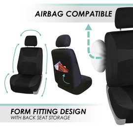 FH Group Full Set Cloth Car Seat Covers, Universal Fit Front and Split Bench Rear, Airbag Compatible, Washable for SUV, Sedan, Van - Black