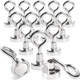 Pack of 16 Magnetic Hooks, Extra Strong, 8 kg Magnetic Hooks, Neodymium Magnetic Hooks, Eyelet Magnets, Small, 16 mm Super Strong Magnets with Hooks, Magnetic Hook for Garage, Bathroom, Kitchen,