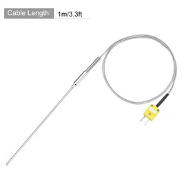 sourcing map K Type Thermocouple with Plug, Meter Temperature Sensor Probe -50 to 1100°C(-58 to 2012°F) Stainless Steel, 3.2x200mm 3.3ft Wire