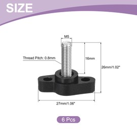 sourcing map 6Pcs Tee Wing Knobs Thumb Screws, M5 x 16mm Clamping Screw Knob Male Thread 304 Stainless Steel T Shaped Thumb Screws Handle 27mm Dia. for Hand Tightening Knob Replacement, Black