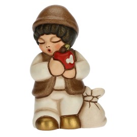 THUN - Nativity Scene 2022 - Nativity Scene Child with Apple Made of Ceramic, Hand-Decorated, White Dress - Classic Line Nativity Scene - 4.3 x 3 x 6.5 cm H