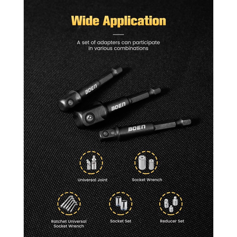 BOEN Impact Grade Socket Adapter Set, 3-PCS Drill Bit Adapter
