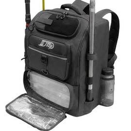 JLDTOP Fishing Backpack with Rod Holders 4 Trackle Boxes Fishing Bag Waterproof Storage for Gear Equipment Gift for Anglers (Black)
