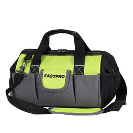 FASTPRO 13-inch Wide Mouth Tool Bag, Multi-pocket Tool Organizer with Adjustable Shoulder Strap