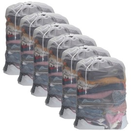 Nicunom 6 Pack Sturdy Coarse Mesh Laundry Bags, 24"x 36" Large Drawstring Laundry Bag Durable Machine Washable Storage Bag for College, Dorm and Apartment Dwellers, White