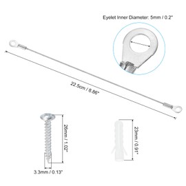PATIKIL 6 Pcs Stainless Steel Lanyard Cable with Eyelets 0.06" x 8" 1.5mm x 20cm Lock Security Wire Rope with Mounting Screws for Hanging Stage Lights