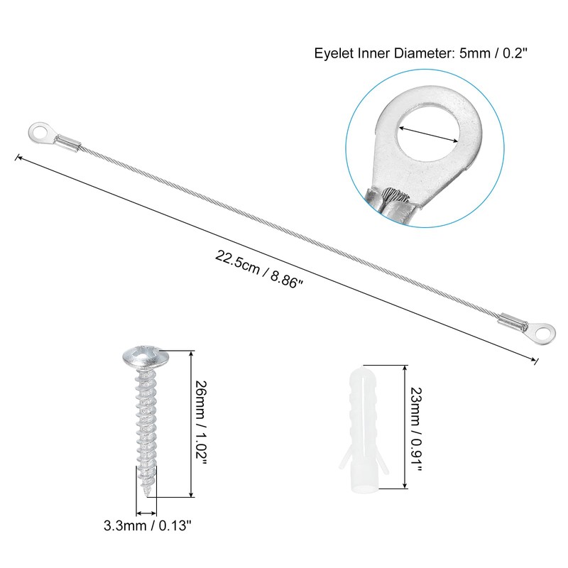 PATIKIL 6 Pcs Stainless Steel Lanyard Cable with Eyelets 0.06"