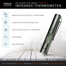 Metris Instruments Mini Digital Infrared Thermometer Laser Temperature Gauge Pen for Cooking, Grill, Pizza Oven, Surface, Automotive, 27o to 428o F (-33o to 230o C) 1:1 D:S Ratio, Model TN002PC