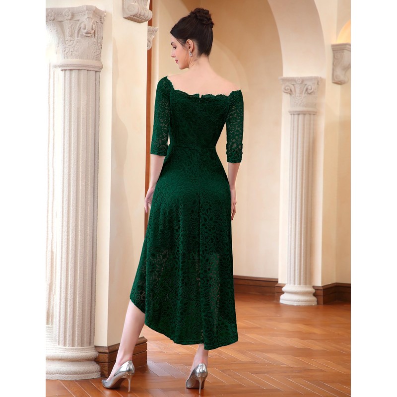 Dressystar Women's Lace Cocktail Dress Hi-Lo Off Shoulder Bridesmaid Swing