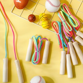 PullCrease 48 Pcs 8.53 ft Adjustable Jump Rope for Kids Rainbow Cotton Jump Rope Bulk Kids Skipping Rope with Wooden Handles Toddler Jumping Rope for Boys Girls Students Preschooler Outdoor Exercise