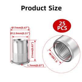 Aopin 25Pcs Rivet Nut M10x21 Silver Flat Head Embedded Metal Sheet Shell Cabinet Application Nut Stud, Rivet Nut Setter Use Nut.