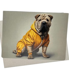 Whitman and Daughter Shar Pei Tracksuit Birthday Card (1 Premium Card, 5X7 Inch) dog card blank for every occasion like birthday, thank you, or thinking of you - 742