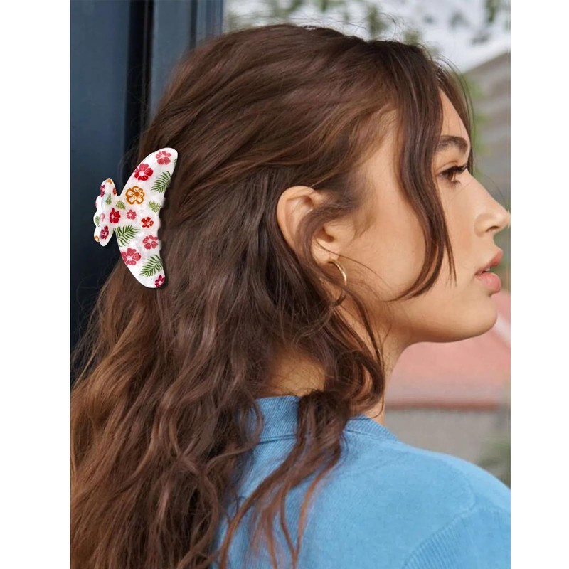 ANBALA Hawaiian Flower Hair Clips,4.33 Inch Strong Hold Claw Clips