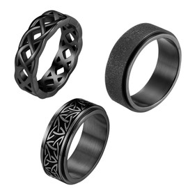 Flongo 3 Pieces Fidget Rings Set Wide 8 mm Stainless Steel with Celtic Knot Rotating Spinner Ring Anti Anxiety Band Ring Viking Fidget Ring Gift for Friend Women Men Finger Ring Black, Non-gemstone,