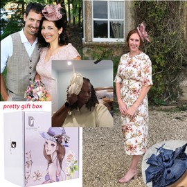 FELIZHOUSE Fascinator Hats for Women Ladies Feather Cocktail Party Hats Bridal Headpieces Ascot Fascinator Headband (#2 Cambric Beige)