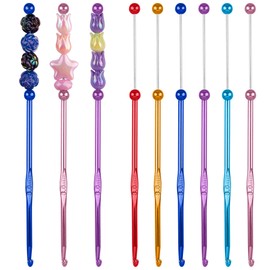 Framendino, 6 Pack DIY Beadable Crochet Hooks Knitting Needles Set Aluminum Handle 3 mm for Focal Beads Colors