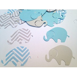 50 Elephant Baby Shower, Large Elephant, 2 Inch Elephant Blue Gray Chevron Elephant, Elephant Cutout, Elephant Cupcake Topper, Elephant Die Cut, Elephant Decor, It's a Boy