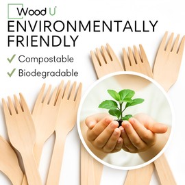 Disposable Wooden Cutlery Set | 100% All-Natural, Eco-Friendly, Biodegradable, and Compostable - Pack of 200-6.5” utensils (100 forks, 50 spoons, 50 knives) by WoodU