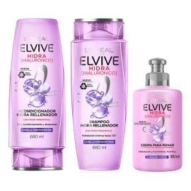Kit 3 Elvive Hidra Hyalu: Acondicionador, Shampoo Y Crema