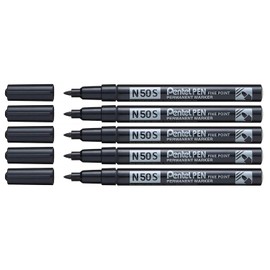 PENTEL Pack of 5 Permanent Markers N50S Aluminium Body with Fine Tip Black