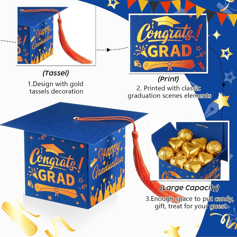 TaoBary 30 Pcs Graduation Cap Candy Box with Tassel Party
