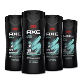 Axe 액스 바디워시 아폴로 4 오래 지속되는 프레시세이지 시더우드 남성용 16온스 냄새 차단 프리바이오틱스 [Sage Cedarwood / 16 Fl Oz (Pack of 4)] Ax Body Wash Apollo 4 Long Lasting Fresh Sage Cedarwood for Men 16oz Scent Blocking Prebiotics