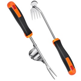 BOOLOOEN Weed Puller Tool, Rubber Handle Weed Remover Tool, Manual Weeder,V-Shaped Weeding Tool, 4 Teeth Weeding Tool,Planting and Weeding for Garden, Patio, Backyard Farm(2PC)