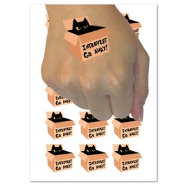 Introvert Cat In Box Temporary Tattoo Water Resistant Fake Body Art Set Collection - 15 2" Tattoos (1 Sheet)