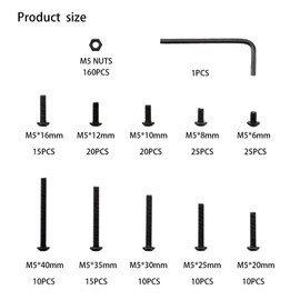 woshilaoDS 320 Pcs M5 Nuts and Bolts Set, M5 Bolts and Nuts Set, Round Head Hexagon Socket Screws Bolts and Nuts Sets, Hex Head Machine Screws Bolts and Nuts, Hex Socket Button Head Bolts and Nuts Kit
