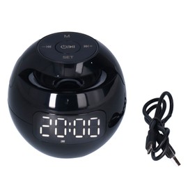 Multifunctional Bluetooth 5.0 Alarm Clock Speaker Rechargeable Ball Shape Portable Wireless Speaker with Clock for Bedroom OfficeBlack G90S