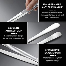 2 Piezas Pinzas de Precision Cocina, 30cm Pinzas para Cocinar de Acero Inoxidable con Puntas Redondas y Curvadas, para Decoración de Platos Peinar Procesamiento de Alimentos