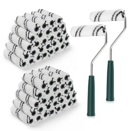 60 Pack 4 Inch Microfiber Paint Roller Covers with 2pcs Anti Rust Metal Roller Frames, Professional Grade Painting Tools for Walls, Ceilings, Furniture